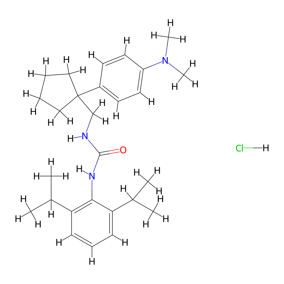 N-(2,6-bis(1-methylethyl)phenyl)-N'-((1-(4-(dimethylamino)phenyl)cyclopentyl)methyl)urea hydrochloride molecular structure, CAS 133825-81-7