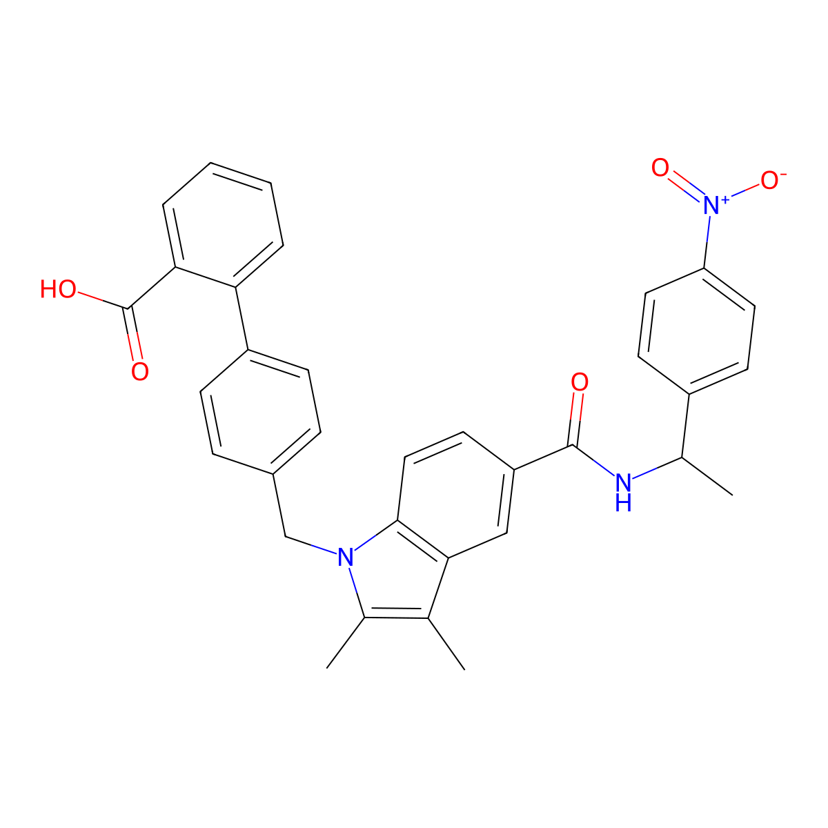 4'-[(2,3-Dimethyl-5-{[(1s)-1-(4-Nitrophenyl)ethyl]carbamoyl}-1h-Indol-1-Yl)methyl]biphenyl-2-Carboxylic Acid molecular structure, CAS 1338259-05-4