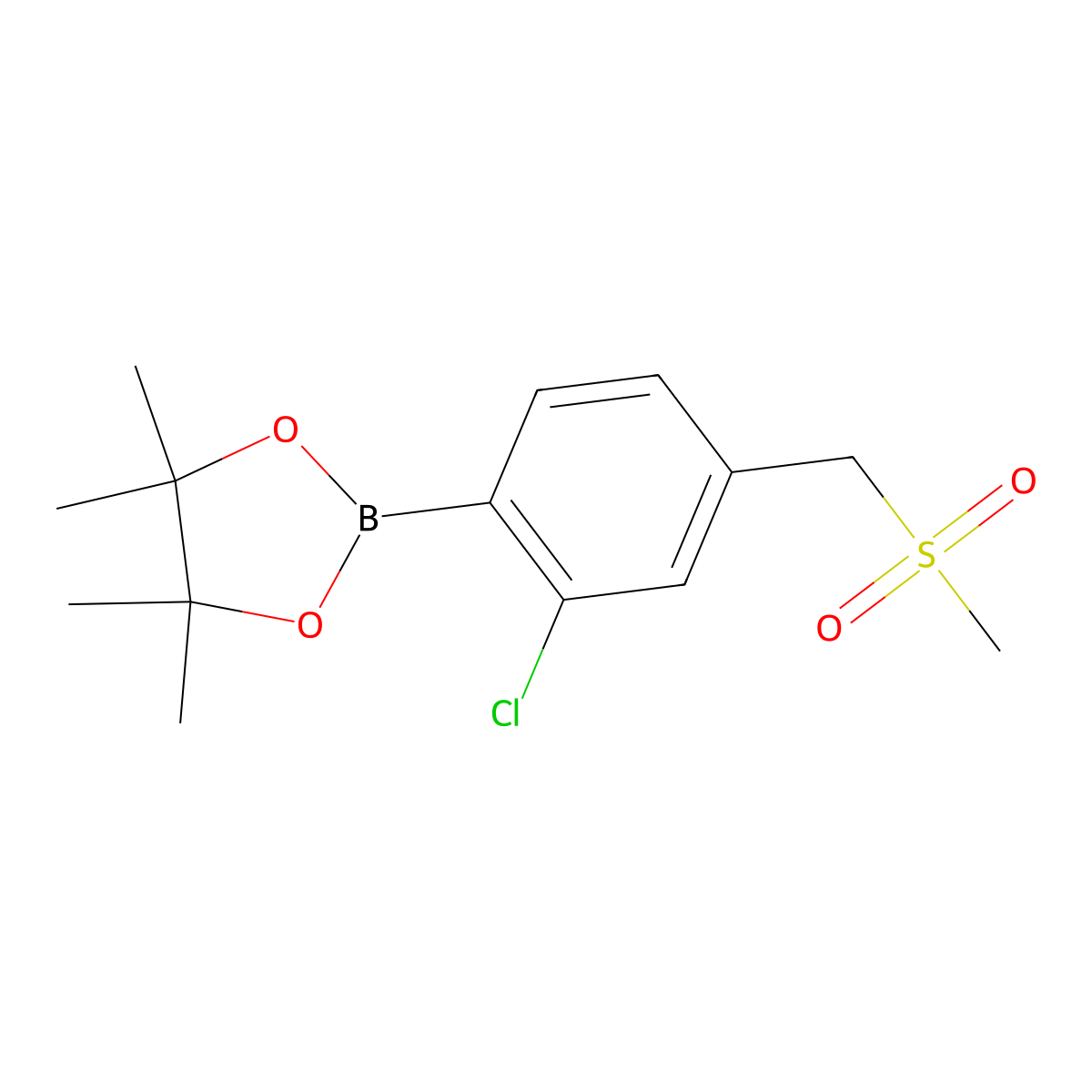 1,3,2-Dioxaborolane, 2-[2-chloro-4-[(methylsulfonyl)methyl]phenyl]-4,4,5,5-tetramethyl- molecular structure, CAS 1338326-90-1