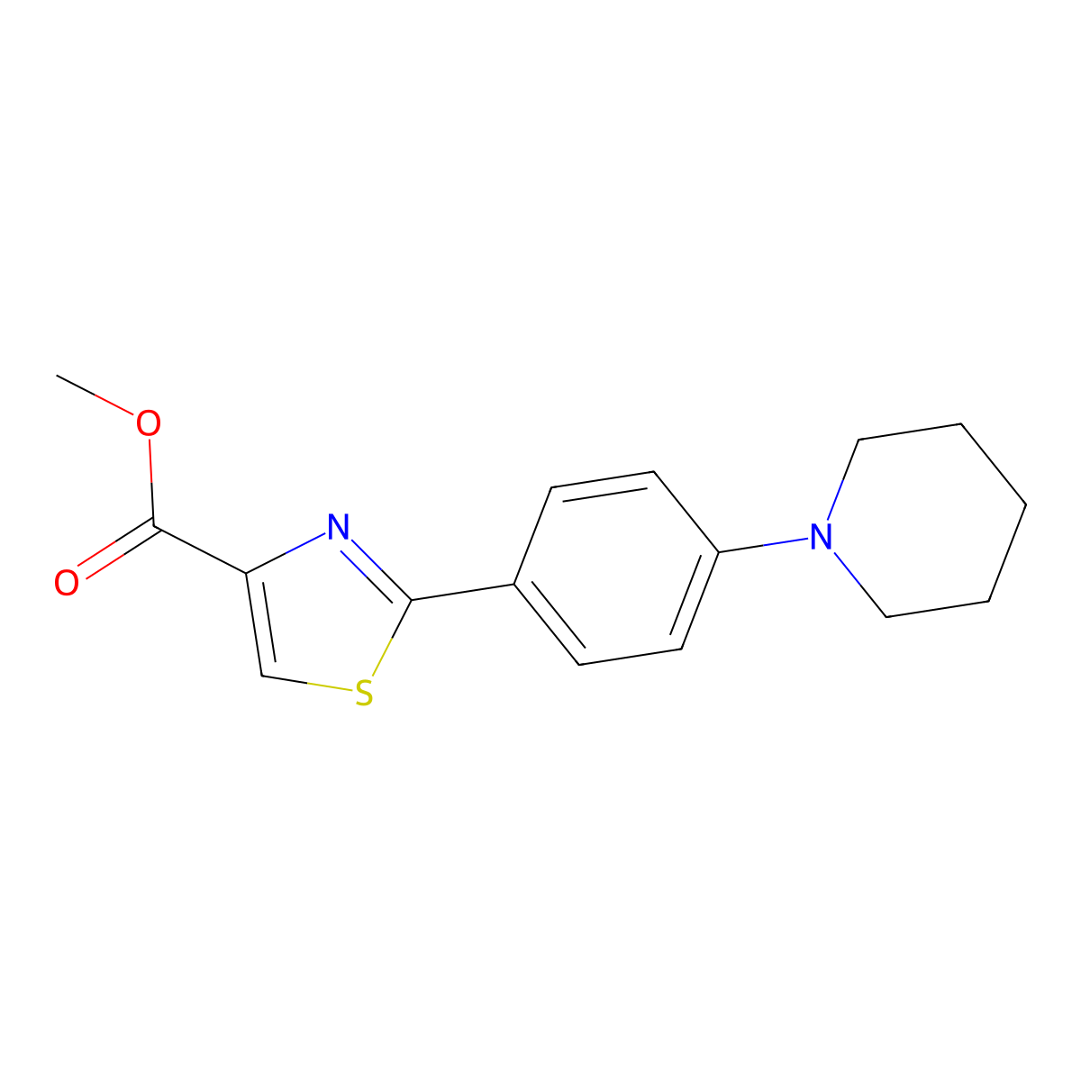 Methyl 2-(4-piperidin-1-ylphenyl)-1,3-thiazole-4-carboxylate molecular structure, CAS 1338376-80-9