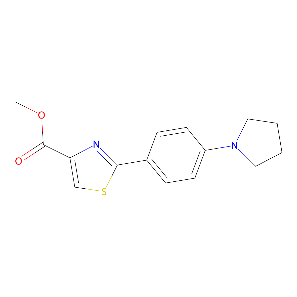 Methyl 2-(4-pyrrolidin-1-ylphenyl)-1,3-thiazole-4-carboxylate molecular structure, CAS 1338376-81-0