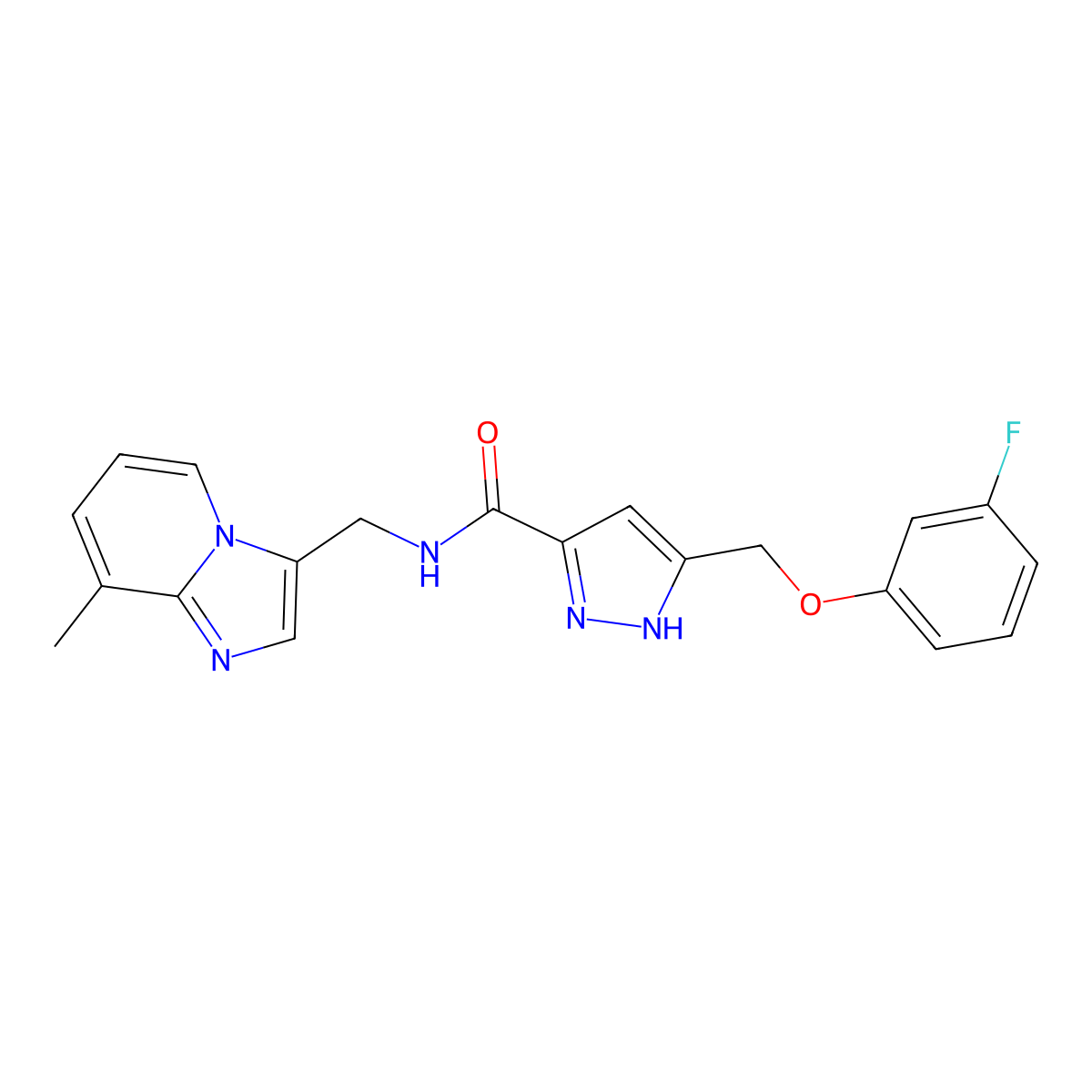 5-[(3-fluorophenoxy)methyl]-N-[(8-methylimidazo[1,2-a]pyridin-3-yl)methyl]-1H-pyrazole-3-carboxamide molecular structure, CAS 1338467-17-6