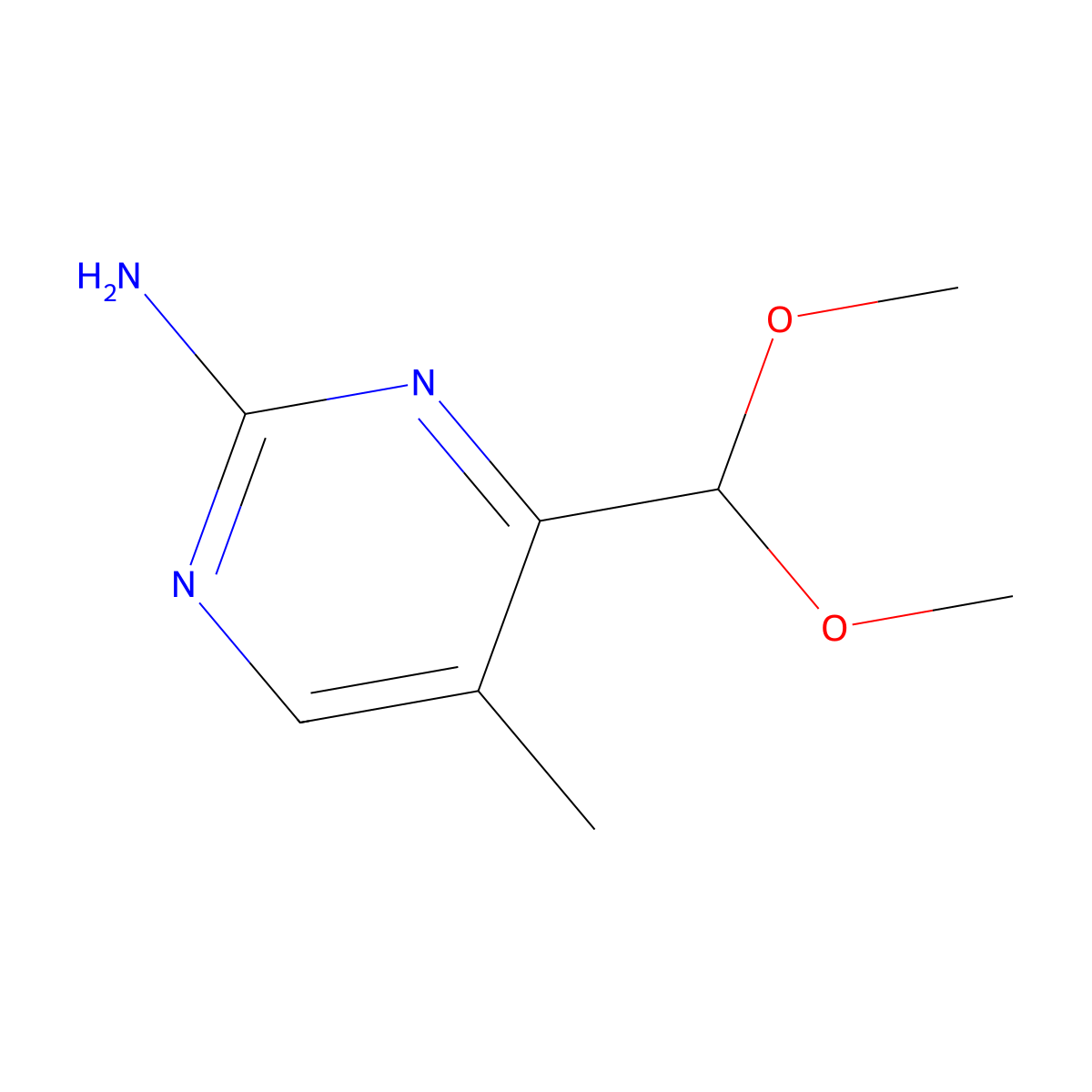 4-(Dimethoxymethyl)-5-methylpyrimidin-2-amine molecular structure, CAS 1338494-69-1
