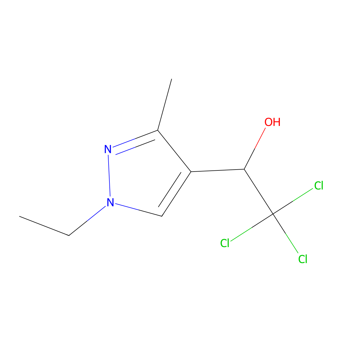 2,2,2-Trichloro-1-(1-ethyl-3-methyl-1H-pyrazol-4-yl)ethanol molecular structure, CAS 1338494-75-9