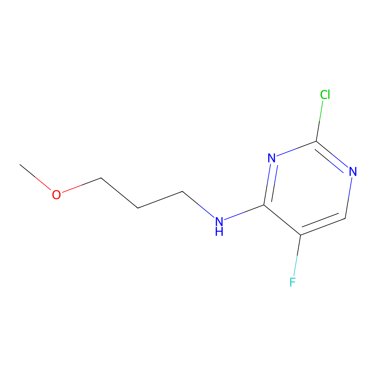 2-chloro-5-fluoro-N-(3-methoxypropyl)pyrimidin-4-amine molecular structure, CAS 1338494-90-8