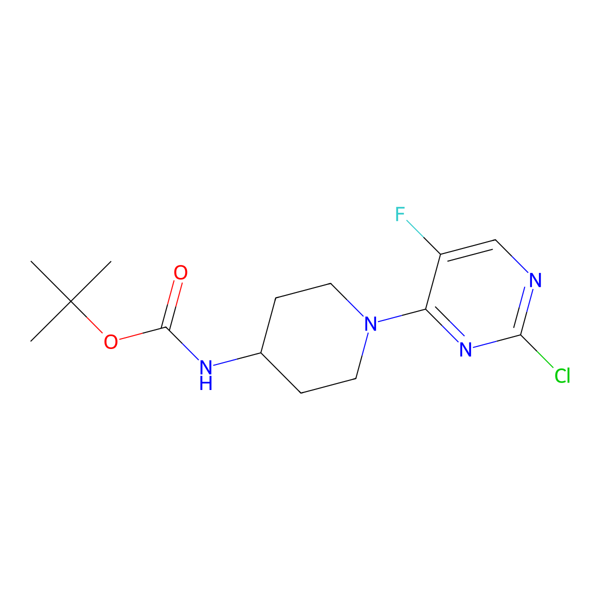 Carbamic acid, N-(1-(2-chloro-5-fluoro-4-pyrimidinyl)-4-piperidinyl)-, 1,1-dimethylethyl ester molecular structure, CAS 1338494-93-1