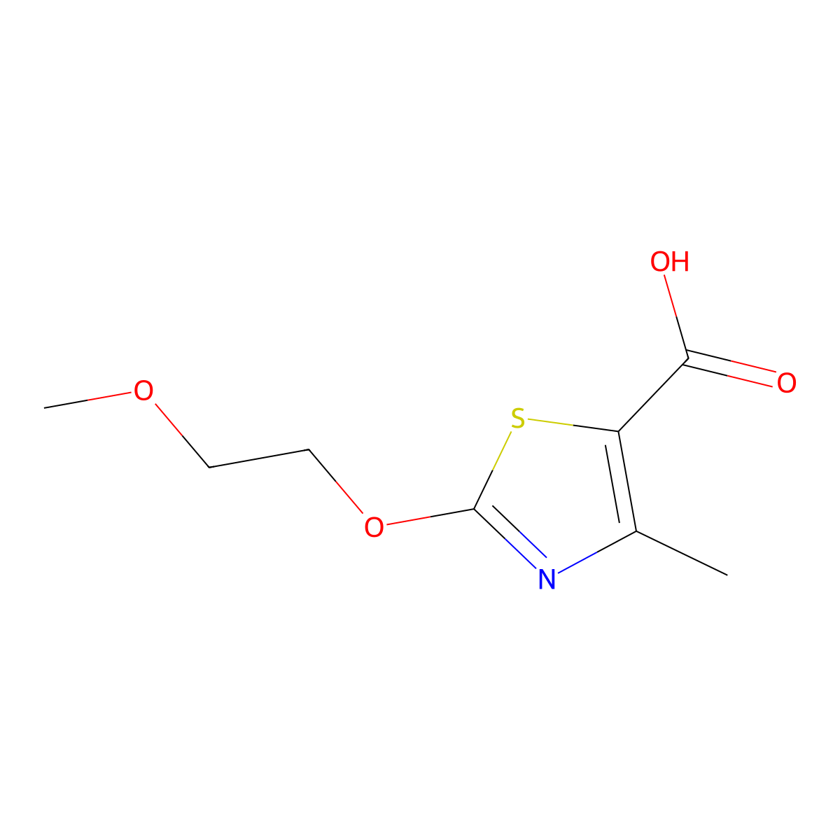 2-(2-Methoxyethoxy)-4-methyl-1,3-thiazole-5-carboxylic acid molecular structure, CAS 1338494-94-2