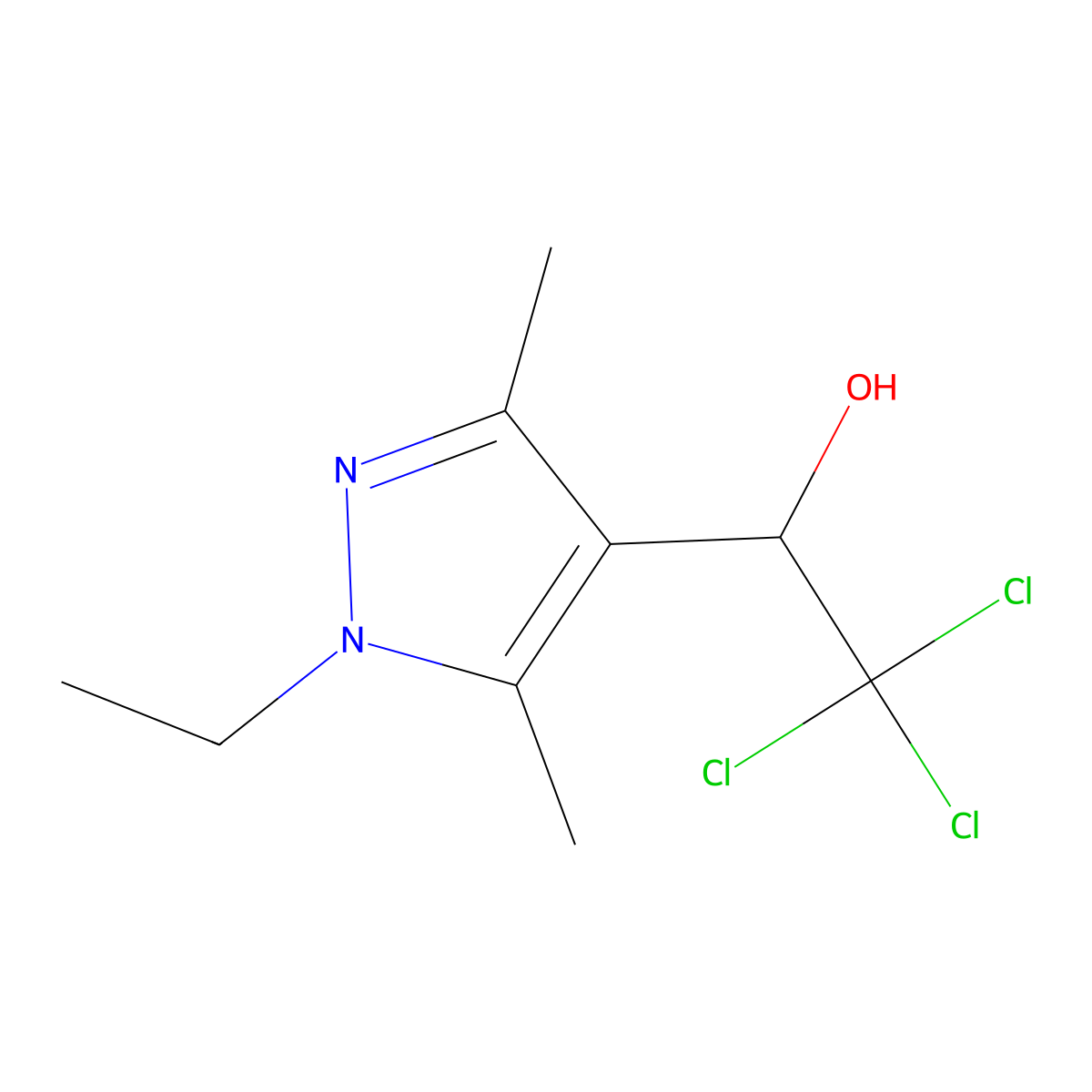 2,2,2-Trichloro-1-(1-ethyl-3,5-dimethyl-1H-pyrazol-4-yl)ethanol molecular structure, CAS 1338494-96-4