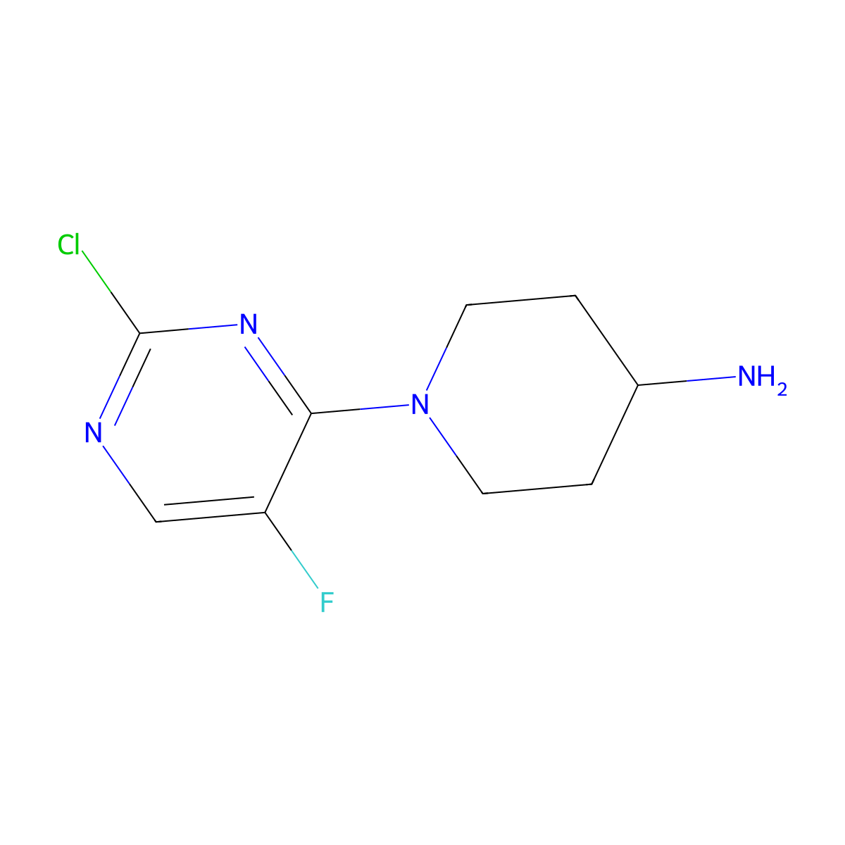1-(2-Chloro-5-fluoropyrimidin-4-yl)piperidin-4-amine molecular structure, CAS 1338495-15-0