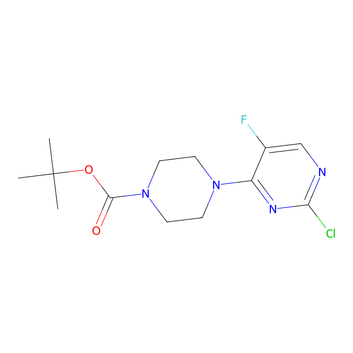 tert-Butyl 4-(2-chloro-5-fluoropyrimidin-4-yl)piperazine-1-carboxylate molecular structure, CAS 1338495-22-9