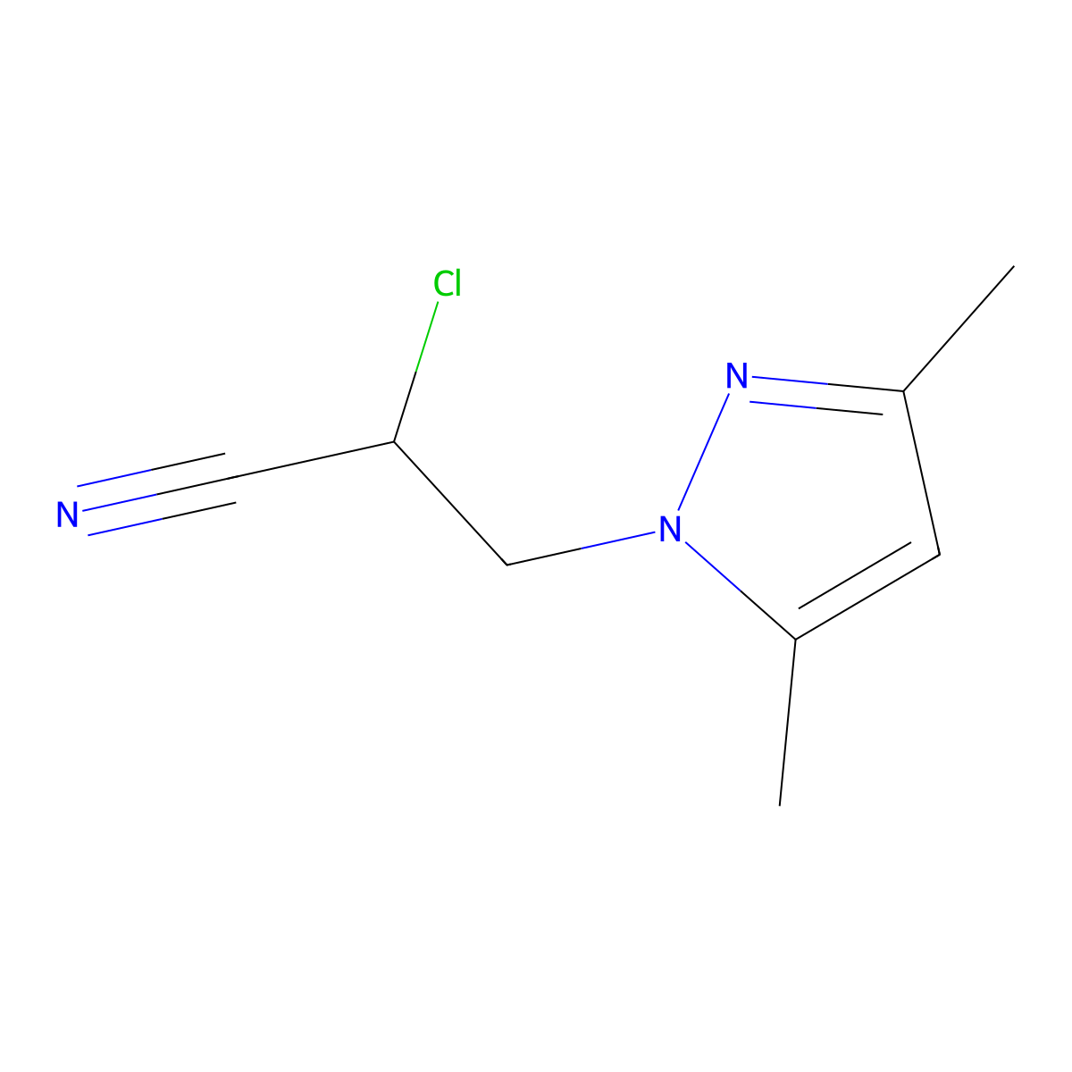 2-chloro-3-(3,5-dimethyl-1H-pyrazol-1-yl)propanenitrile molecular structure, CAS 1338495-27-4