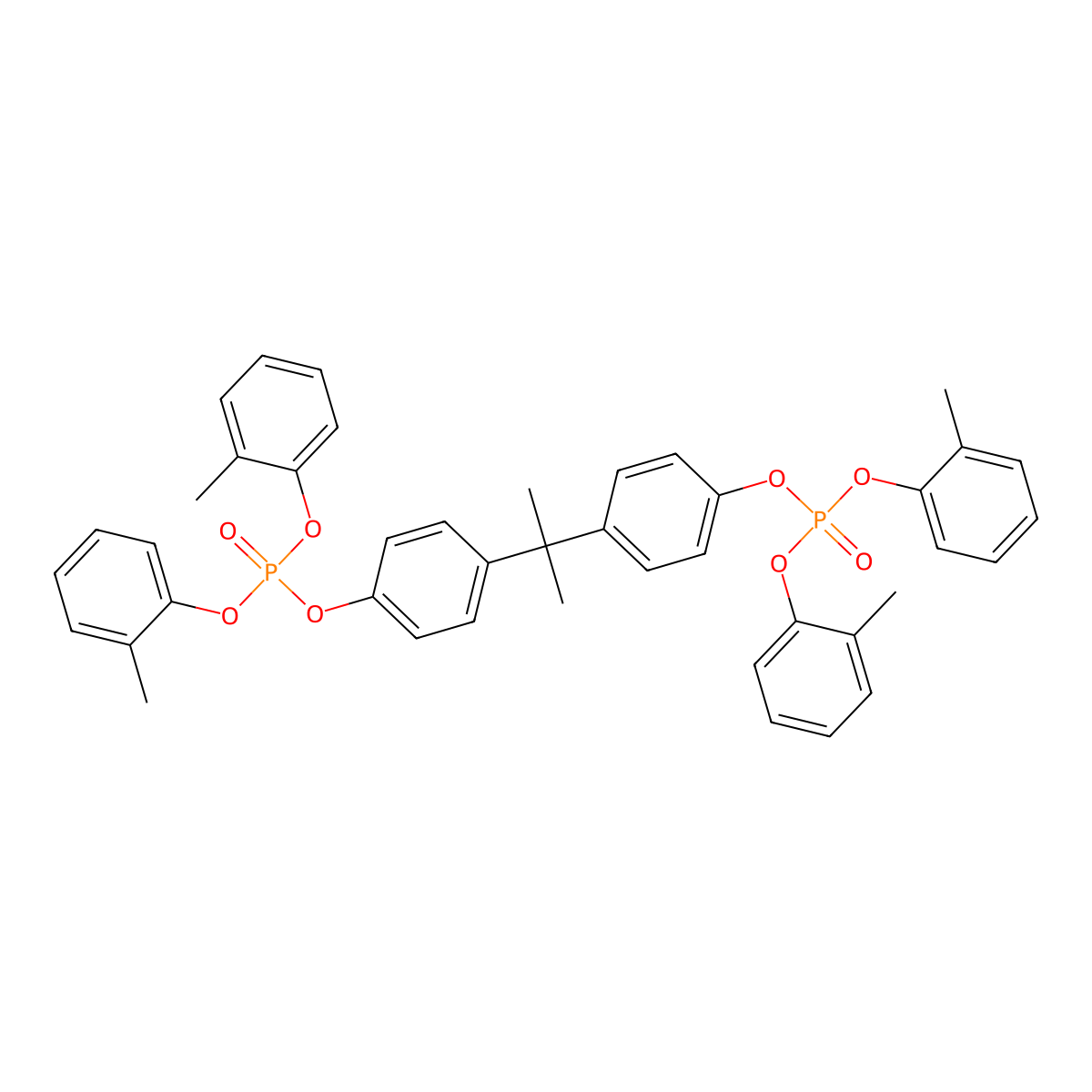 Isopropylidenedi-p-phenylene tetra-o-tolyl bis(phosphate) molecular structure, CAS 13385-20-1