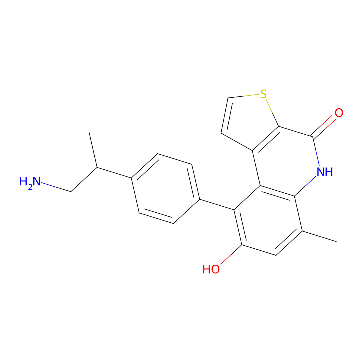 (R)-9-(4-(1-aminopropan-2-yl)phenyl)-8-hydroxy-6-methylthieno[2,3-c]quinolin-4(5H)-one molecular structure, CAS 1338540-63-8