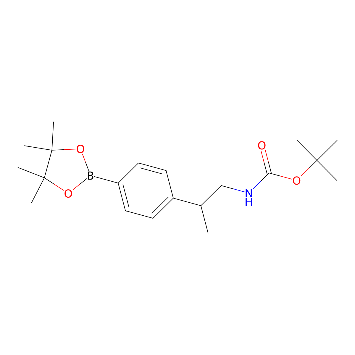 (R)-tert-butyl (2-(4-(4,4,5,5-tetramethyl-1,3,2-dioxaborolan-2-yl)phenyl)propyl)carbamate molecular structure, CAS 1338544-01-6