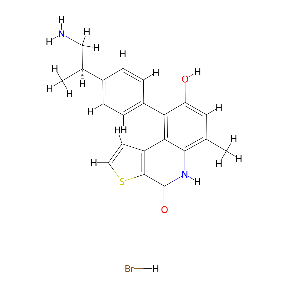 (R)-9-(4-(1-Aminopropan-2-yl)phenyl)-8-hydroxy-6-methylthieno[2,3-c]quinolin-4(5H)-one Hydrobromide molecular structure, CAS 1338544-87-8