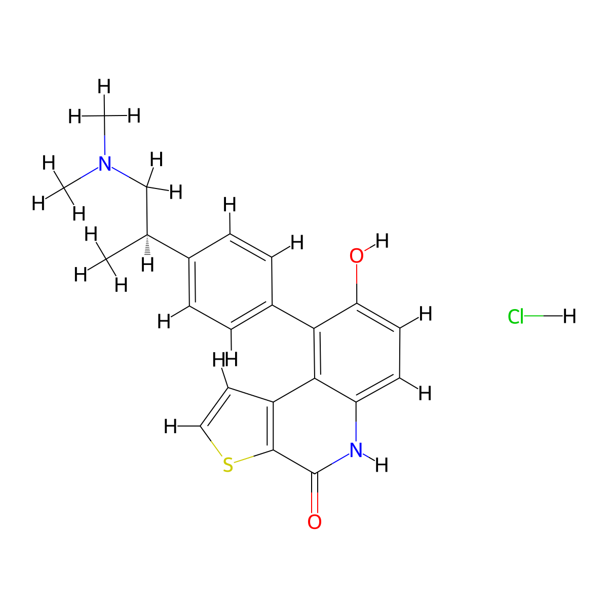 (R)-9-(4-(1-(dimethylamino)propan-2-yl)phenyl)-8-hydroxythieno[2,3-c]quinolin-4(5H)-one Hydrochloride molecular structure, CAS 1338545-01-9