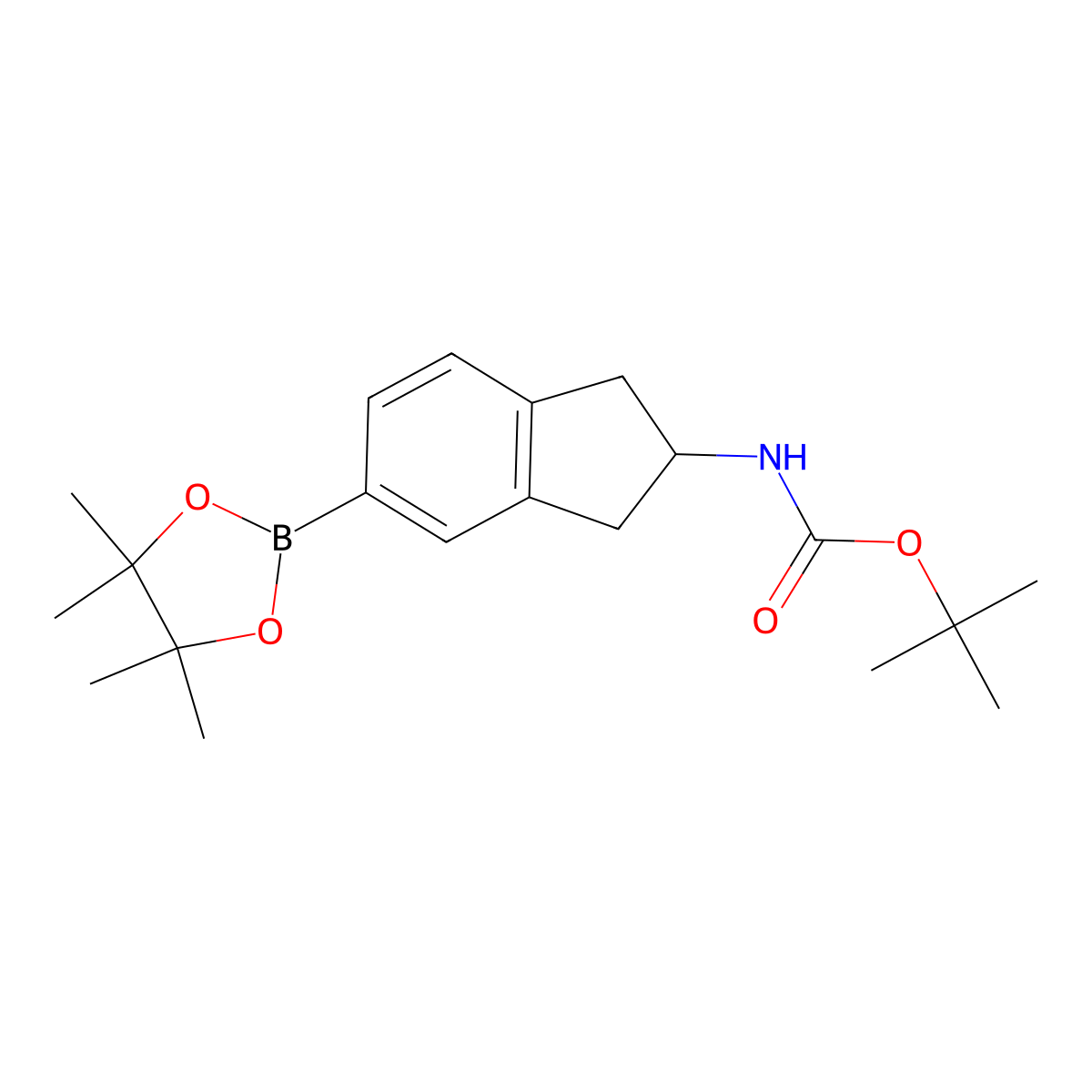 tert-Butyl (5-(4,4,5,5-tetramethyl-1,3,2-dioxaborolan-2-yl)-2,3-dihydro-1H-inden-2-yl)carbamate molecular structure, CAS 1338547-17-3