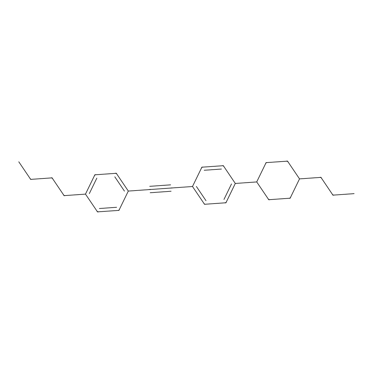 Benzene, 1-[(4-butylphenyl)ethynyl]-4-(4-propylcyclohexyl)- molecular structure, CAS 133856-95-8