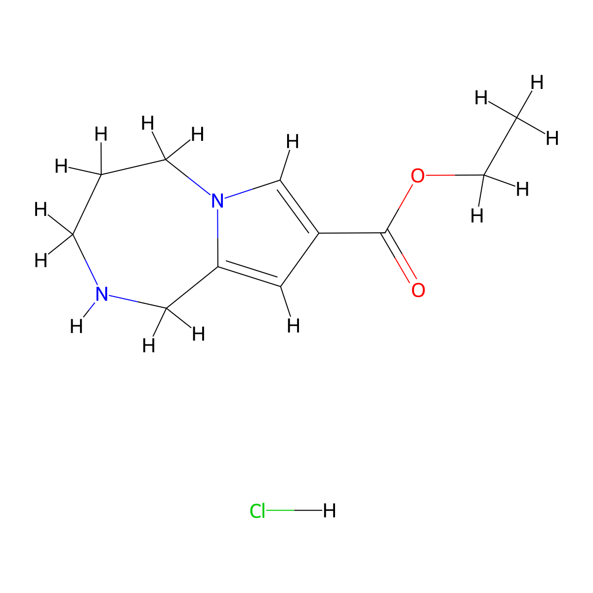 Ethyl 2,3,4,5-tetrahydro-1H-pyrrolo[1,2-a][1,4]diazepine-8-carboxylate hydrochloride molecular structure, CAS 1338563-18-0