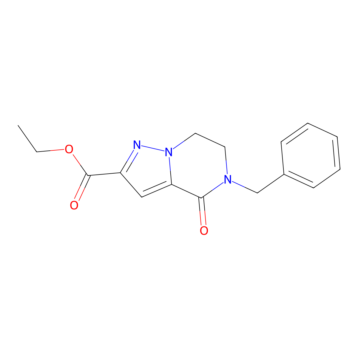 Ethyl 5-benzyl-4-oxo-4,5,6,7-tetrahydropyrazolo[1,5-a]pyrazine-2-carboxylate molecular structure, CAS 1338563-40-8