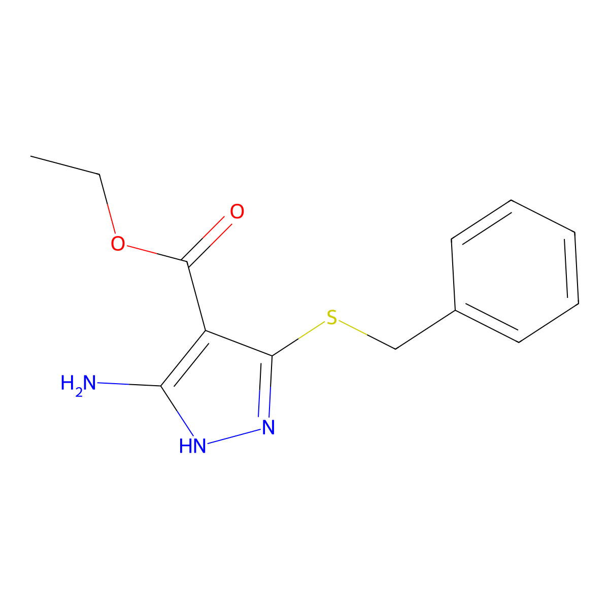 ethyl 5-amino-3-(benzylsulfanyl)-1H-pyrazole-4-carboxylate molecular structure, CAS 133863-84-0