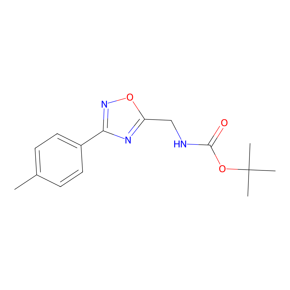 Tert-butyl {[3-(4-methylphenyl)-1,2,4-oxadiazol-5-yl]methyl}carbamate molecular structure, CAS 1338650-26-2