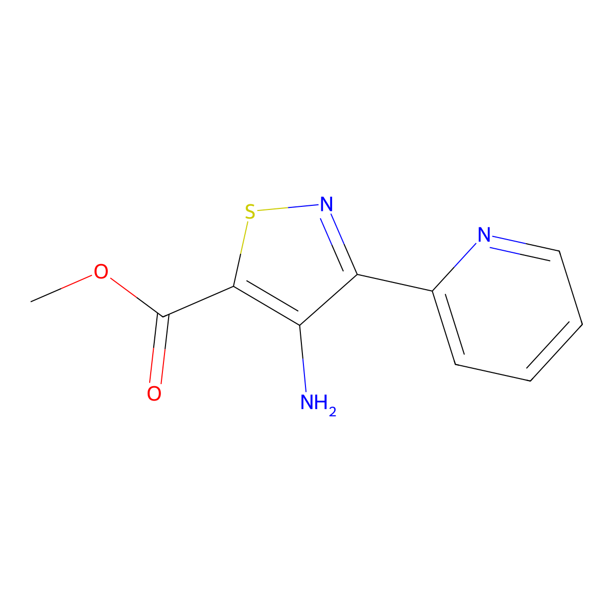 Methyl 4-amino-3-(pyridin-2-yl)isothiazole-5-carboxylate molecular structure, CAS 1338651-63-0