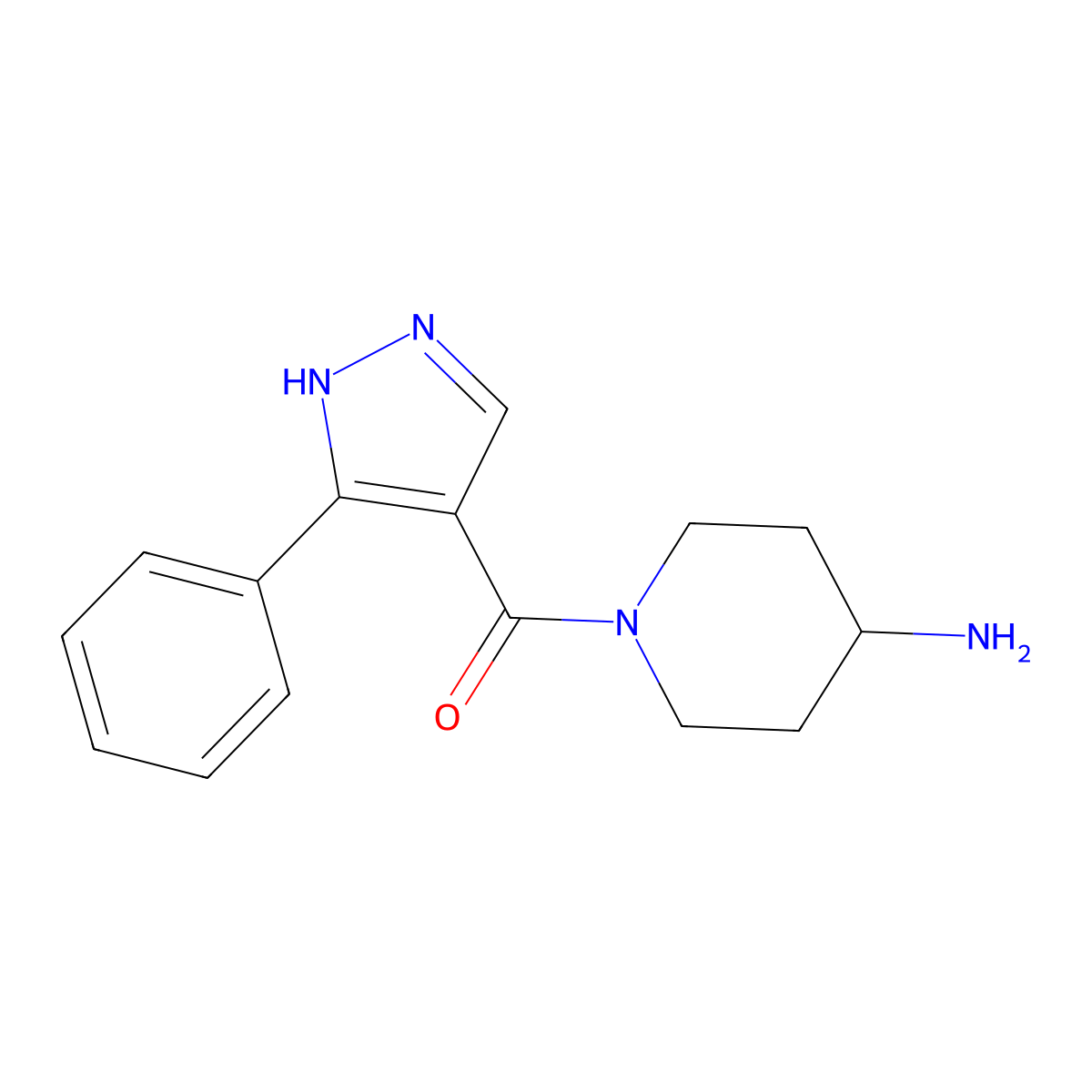 (4-aminopiperidin-1-yl)(3-phenyl-1H-pyrazol-4-yl)methanone molecular structure, CAS 1338651-90-3