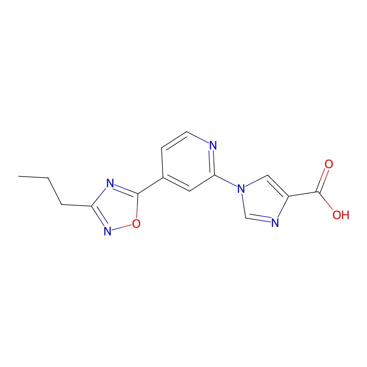 1-[4-(3-propyl-1,2,4-oxadiazol-5-yl)pyridin-2-yl]-1H-imidazole-4-carboxylic acid molecular structure, CAS 1338651-95-8