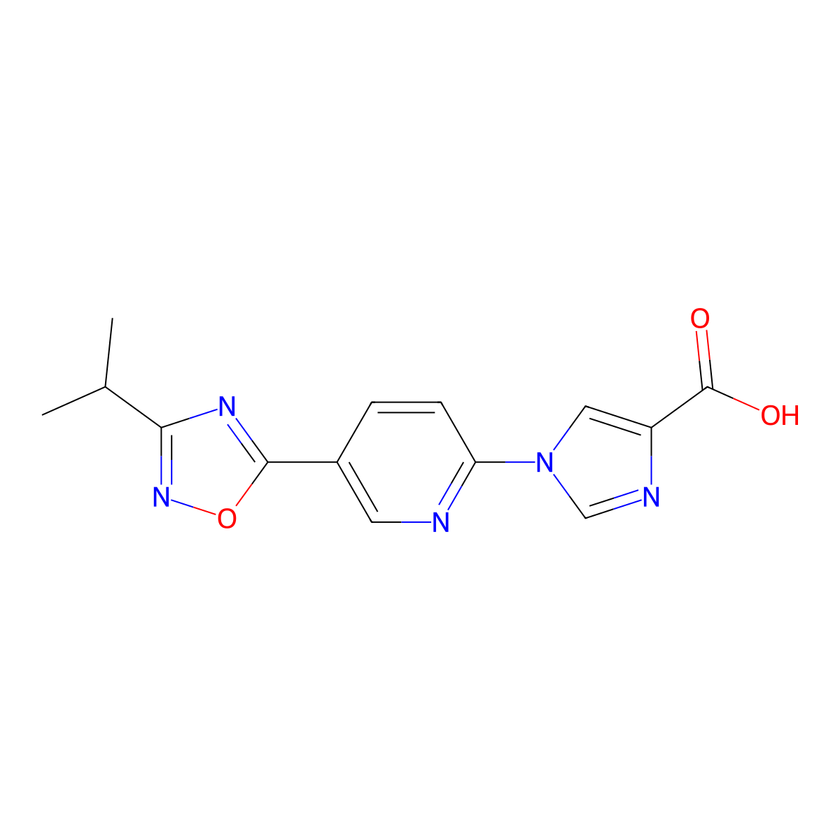 1-{5-[3-(propan-2-yl)-1,2,4-oxadiazol-5-yl]pyridin-2-yl}-1H-imidazole-4-carboxylic acid molecular structure, CAS 1338652-02-0