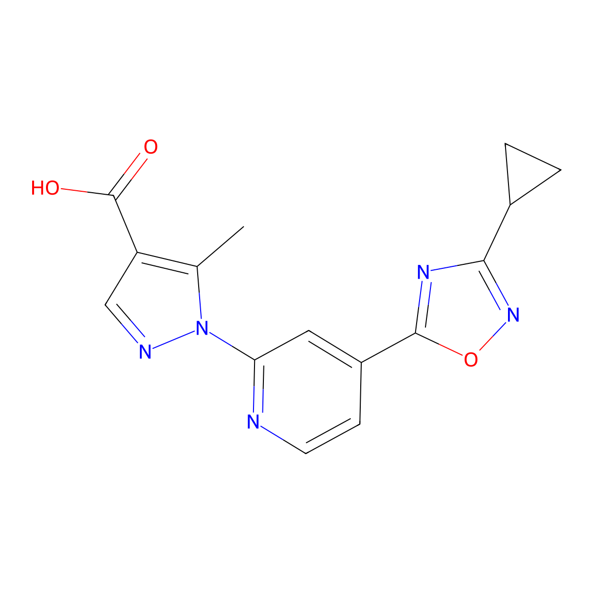 1-[4-(3-cyclopropyl-1,2,4-oxadiazol-5-yl)pyridin-2-yl]-5-methyl-1H-pyrazole-4-carboxylic acid molecular structure, CAS 1338652-75-7