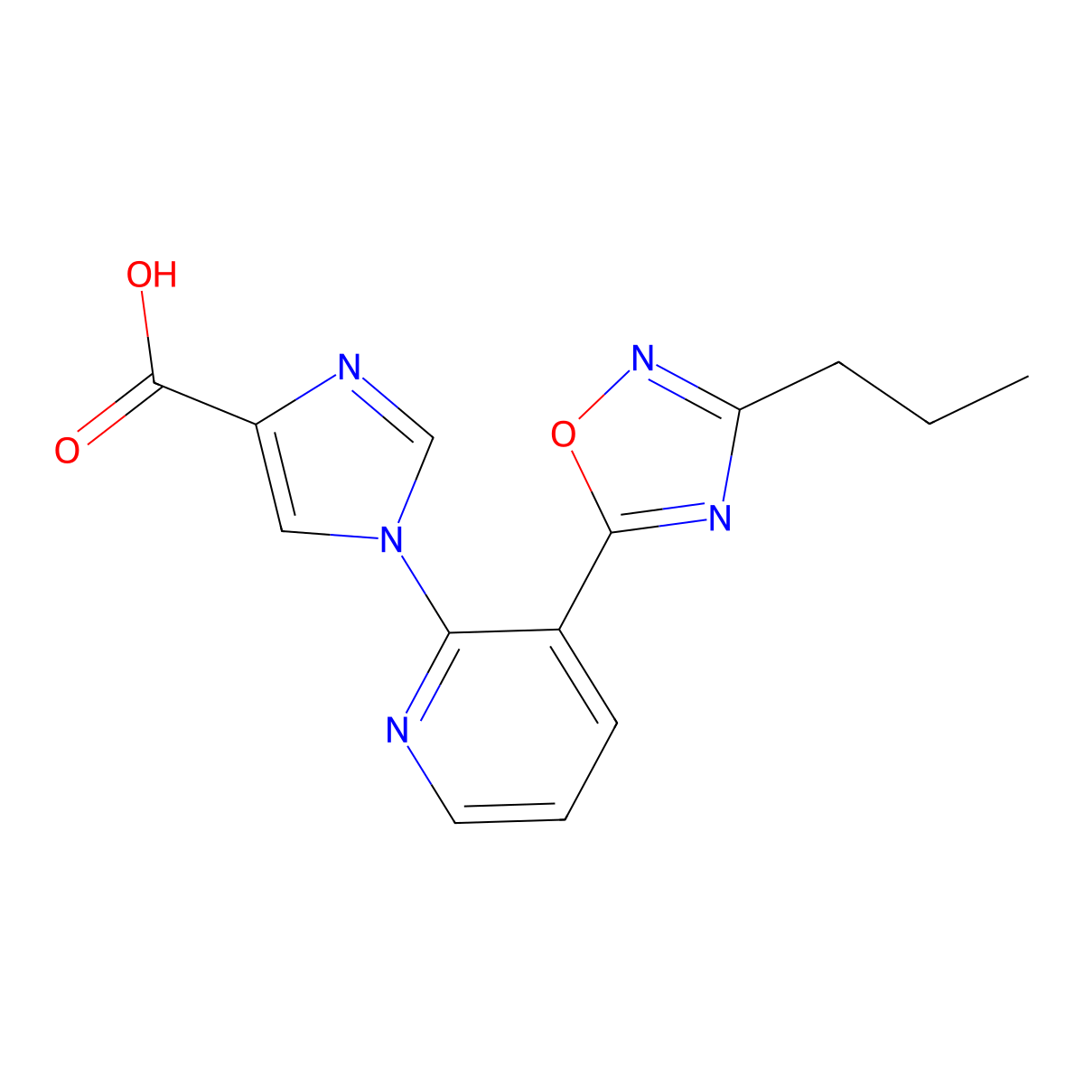 1-[3-(3-propyl-1,2,4-oxadiazol-5-yl)pyridin-2-yl]-1H-imidazole-4-carboxylic acid molecular structure, CAS 1338653-53-4