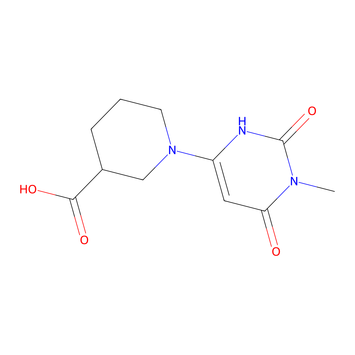 1-(1-Methyl-2,6-dioxo-1,2,3,6-tetrahydropyrimidin-4-yl)piperidine-3-carboxylic acid molecular structure, CAS 1338656-65-7
