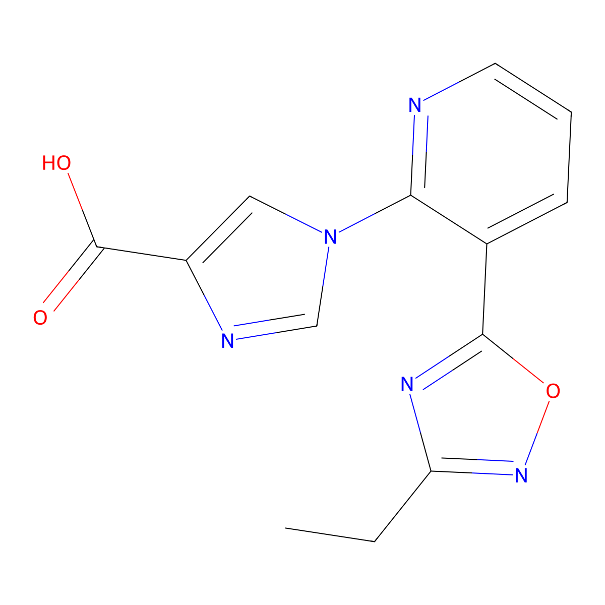 1-[3-(3-ethyl-1,2,4-oxadiazol-5-yl)pyridin-2-yl]-1H-imidazole-4-carboxylic acid molecular structure, CAS 1338658-79-9