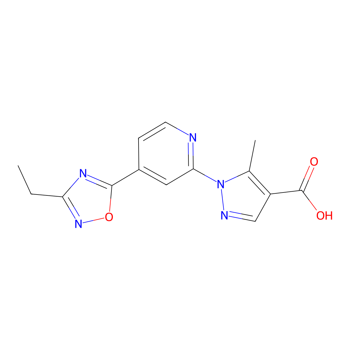 1-[4-(3-ethyl-1,2,4-oxadiazol-5-yl)pyridin-2-yl]-5-methyl-1H-pyrazole-4-carboxylic acid molecular structure, CAS 1338658-81-3