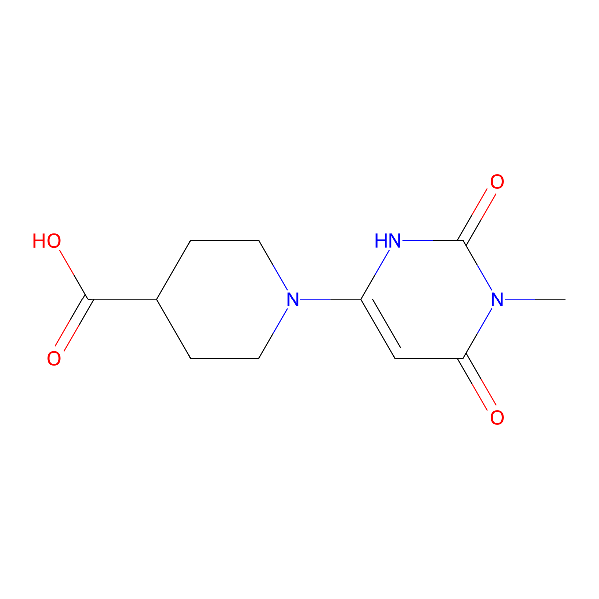 1-(1-Methyl-2,6-dioxo-1,2,3,6-tetrahydropyrimidin-4-yl)piperidine-4-carboxylic acid molecular structure, CAS 1338660-21-1