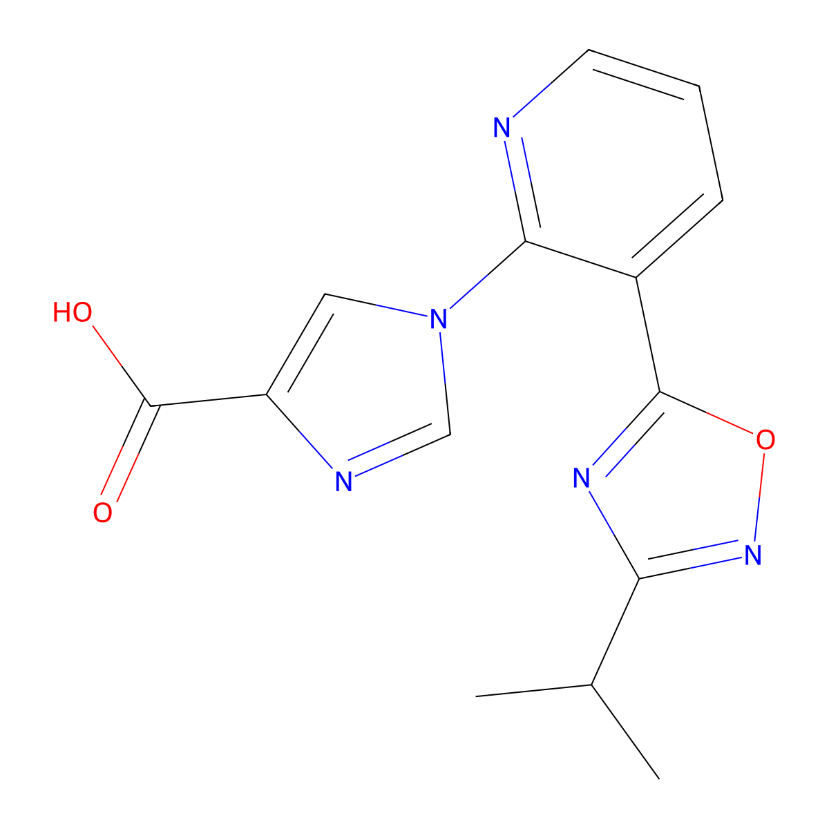 1-{3-[3-(propan-2-yl)-1,2,4-oxadiazol-5-yl]pyridin-2-yl}-1H-imidazole-4-carboxylic acid molecular structure, CAS 1338660-49-3