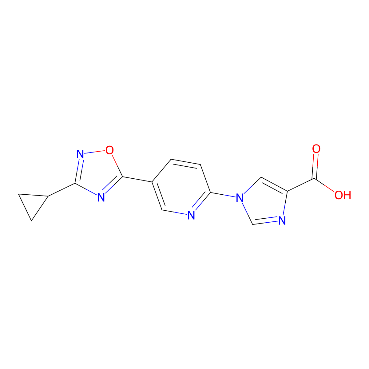 1-[5-(3-cyclopropyl-1,2,4-oxadiazol-5-yl)pyridin-2-yl]-1H-imidazole-4-carboxylic acid molecular structure, CAS 1338660-53-9