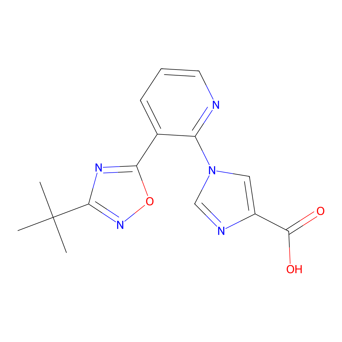 1-[3-(3-tert-butyl-1,2,4-oxadiazol-5-yl)pyridin-2-yl]-1H-imidazole-4-carboxylic acid molecular structure, CAS 1338662-63-7
