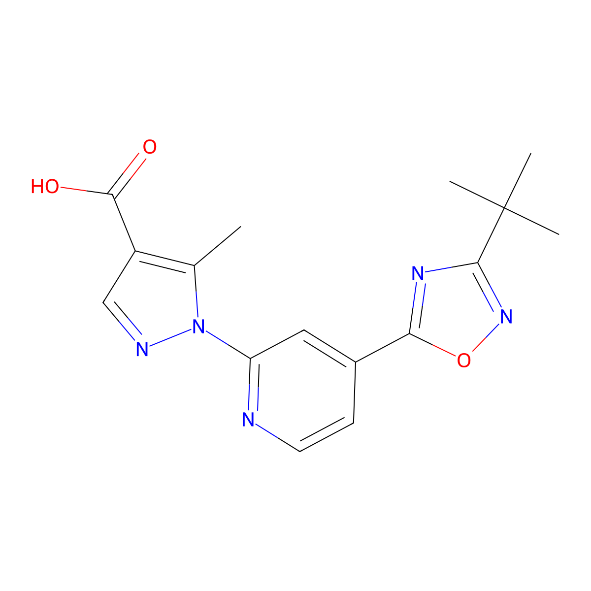 1-[4-(3-tert-butyl-1,2,4-oxadiazol-5-yl)pyridin-2-yl]-5-methyl-1H-pyrazole-4-carboxylic acid molecular structure, CAS 1338665-78-3