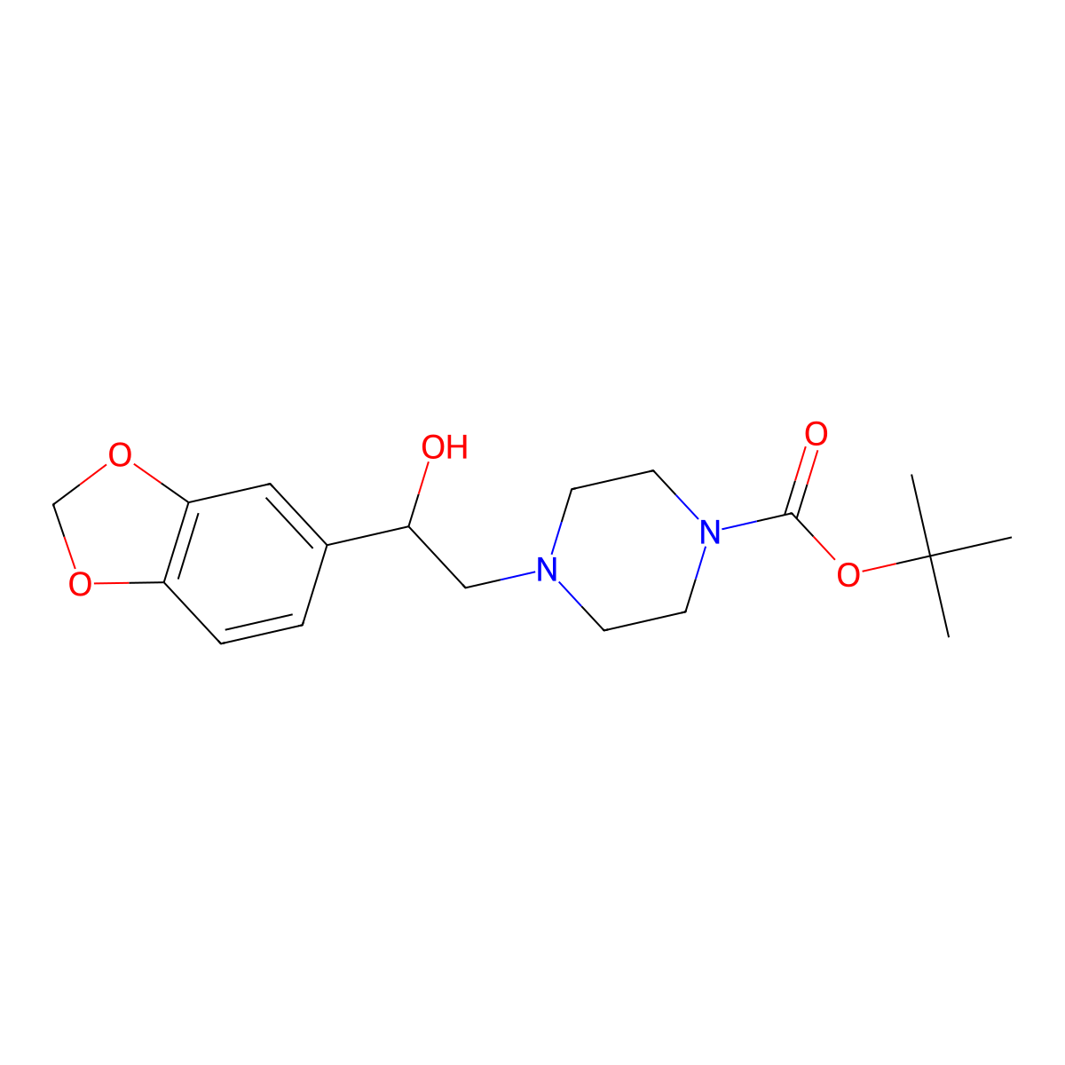 Tert-butyl 4-[2-(1,3-benzodioxol-5-yl)-2-hydroxyethyl]piperazine-1-carboxylate molecular structure, CAS 1338668-72-6