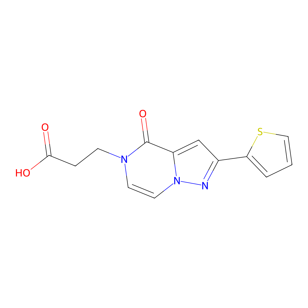 3-[4-oxo-2-(thiophen-2-yl)-4H,5H-pyrazolo[1,5-a]pyrazin-5-yl]propanoic acid molecular structure, CAS 1338670-07-7
