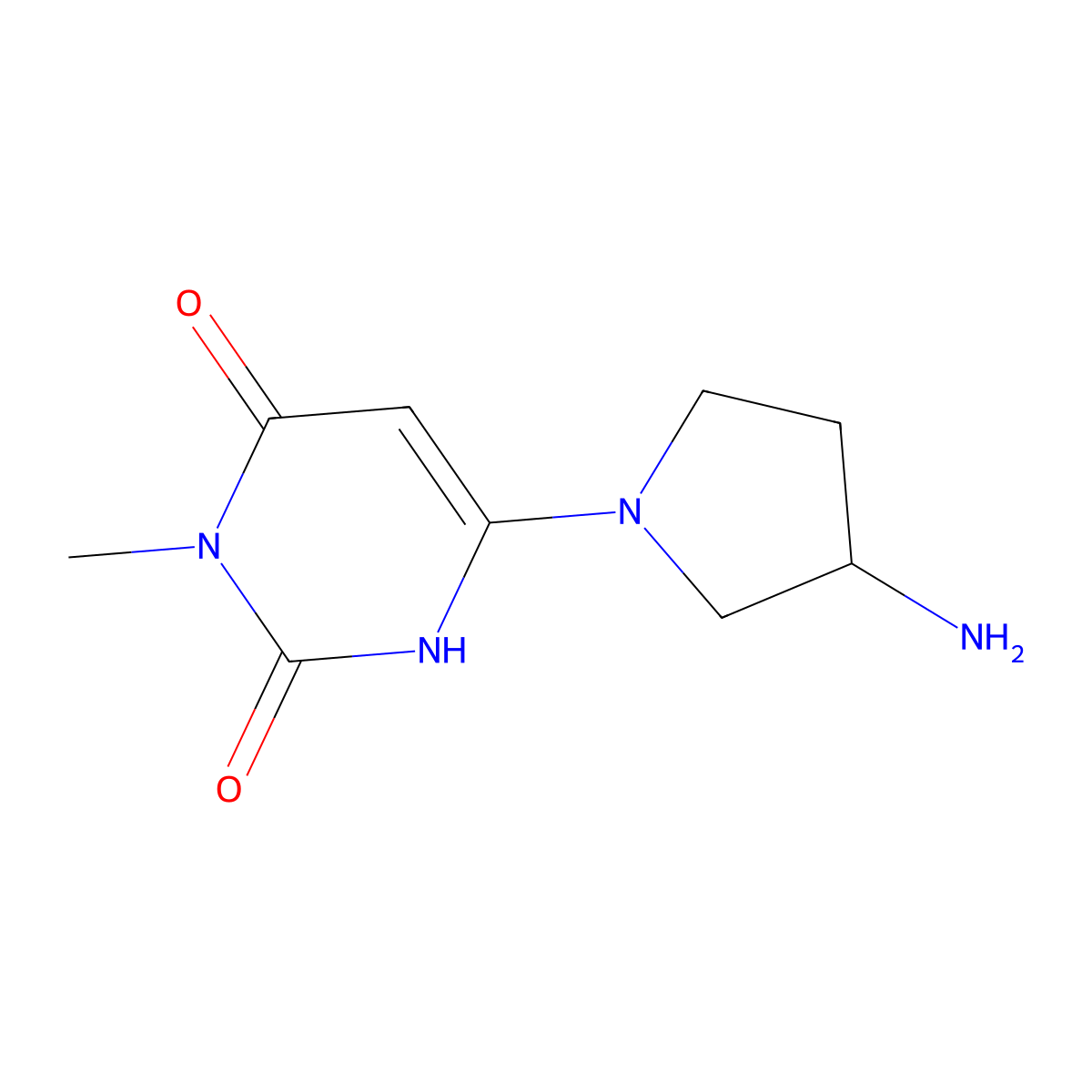 6-(3-Aminopyrrolidin-1-yl)-3-methylpyrimidine-2,4(1H,3H)-dione molecular structure, CAS 1338671-41-2