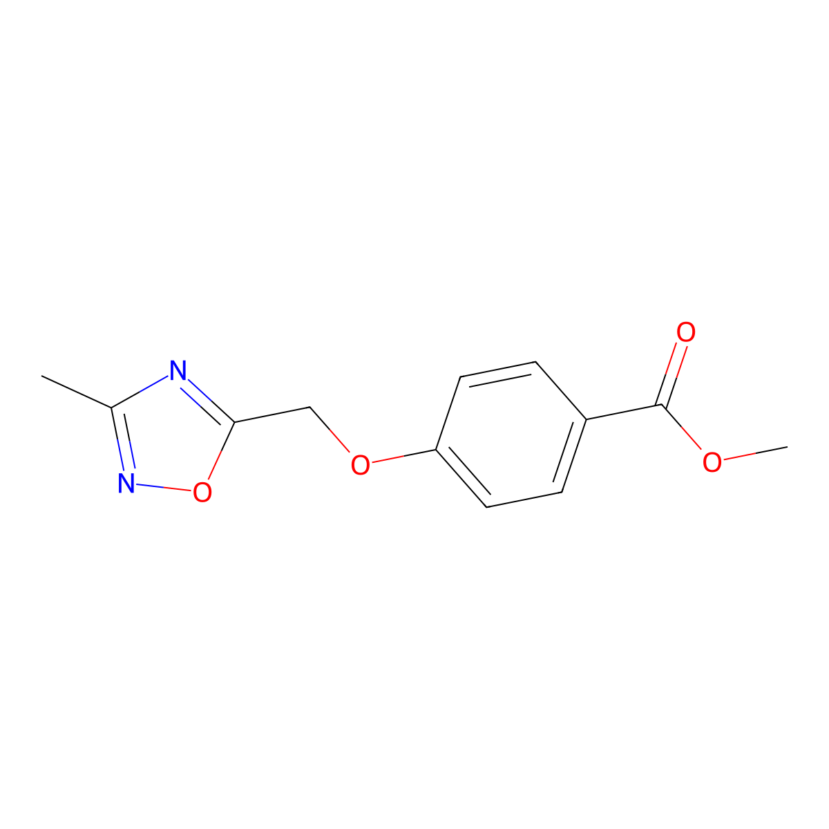 Methyl 4-((3-methyl-1,2,4-oxadiazol-5-yl)methoxy)benzoate molecular structure, CAS 1338673-74-7