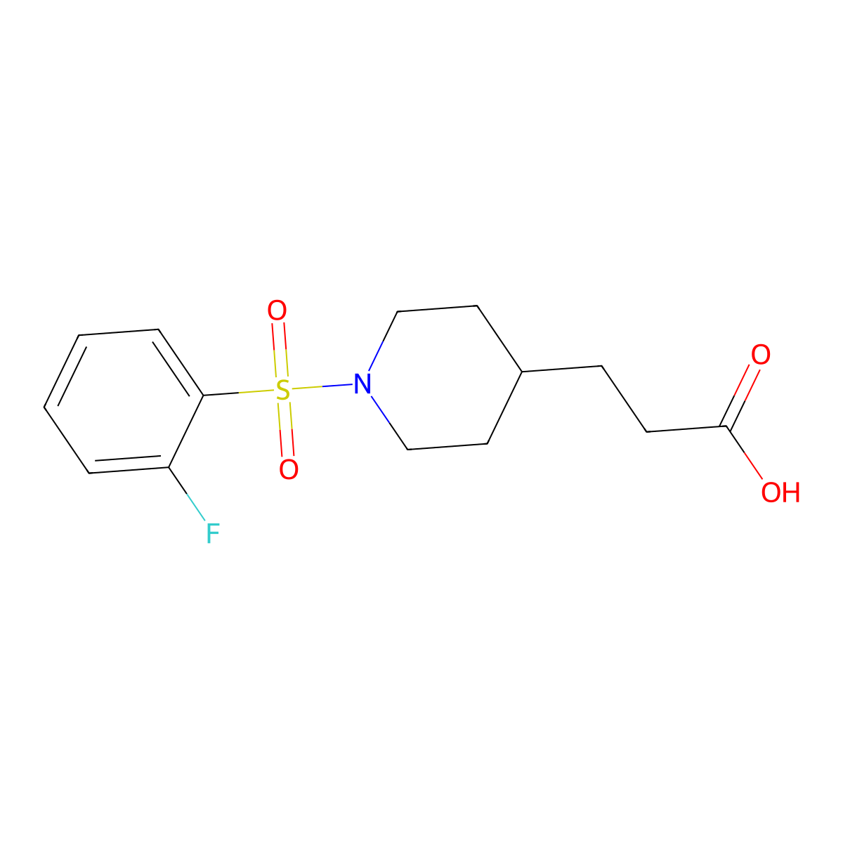 3-{1-[(2-Fluorophenyl)sulfonyl]-4-piperidyl}propanoic acid molecular structure, CAS 1338673-80-5