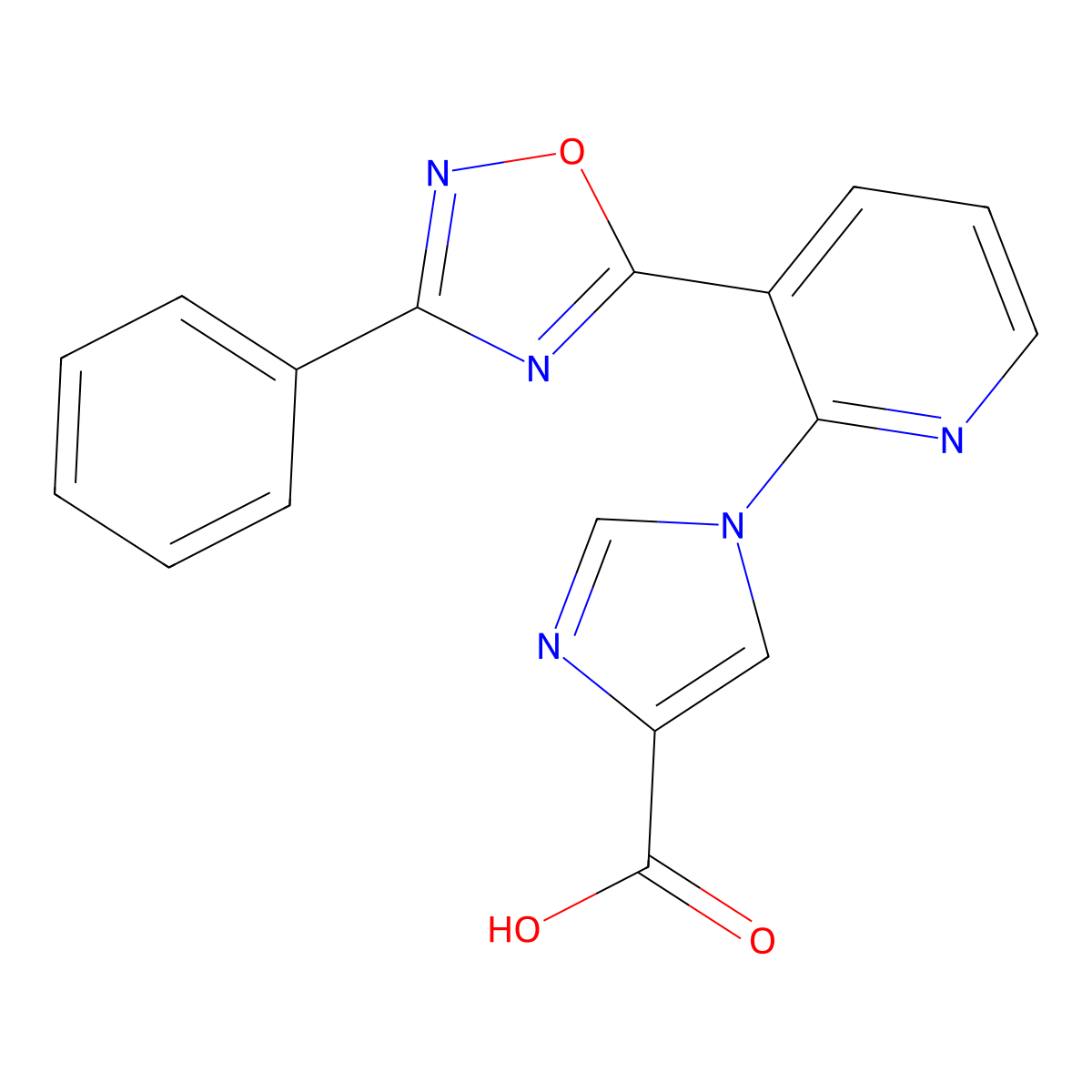 1-[3-(3-phenyl-1,2,4-oxadiazol-5-yl)pyridin-2-yl]-1H-imidazole-4-carboxylic acid molecular structure, CAS 1338675-11-8