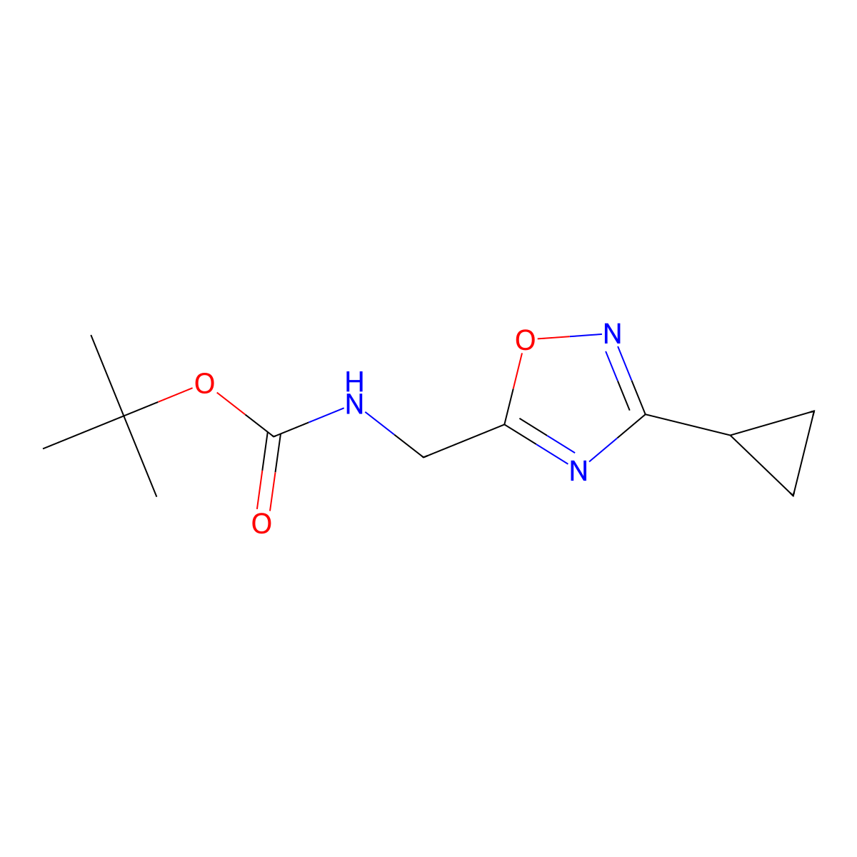 tert-butyl N-[(3-cyclopropyl-1,2,4-oxadiazol-5-yl)methyl]carbamate molecular structure, CAS 1338675-25-4