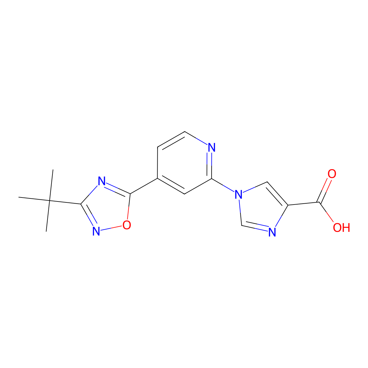 1-[4-(3-tert-butyl-1,2,4-oxadiazol-5-yl)pyridin-2-yl]-1H-imidazole-4-carboxylic acid molecular structure, CAS 1338675-59-4