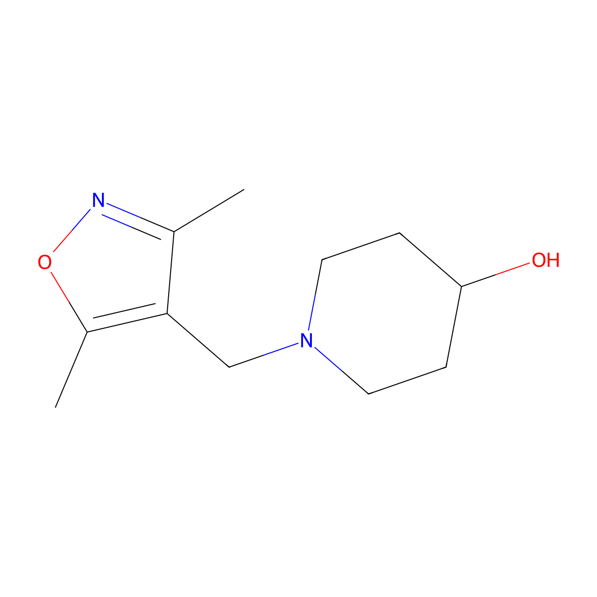 1-((3,5-Dimethylisoxazol-4-yl)methyl)piperidin-4-ol molecular structure, CAS 1338676-24-6