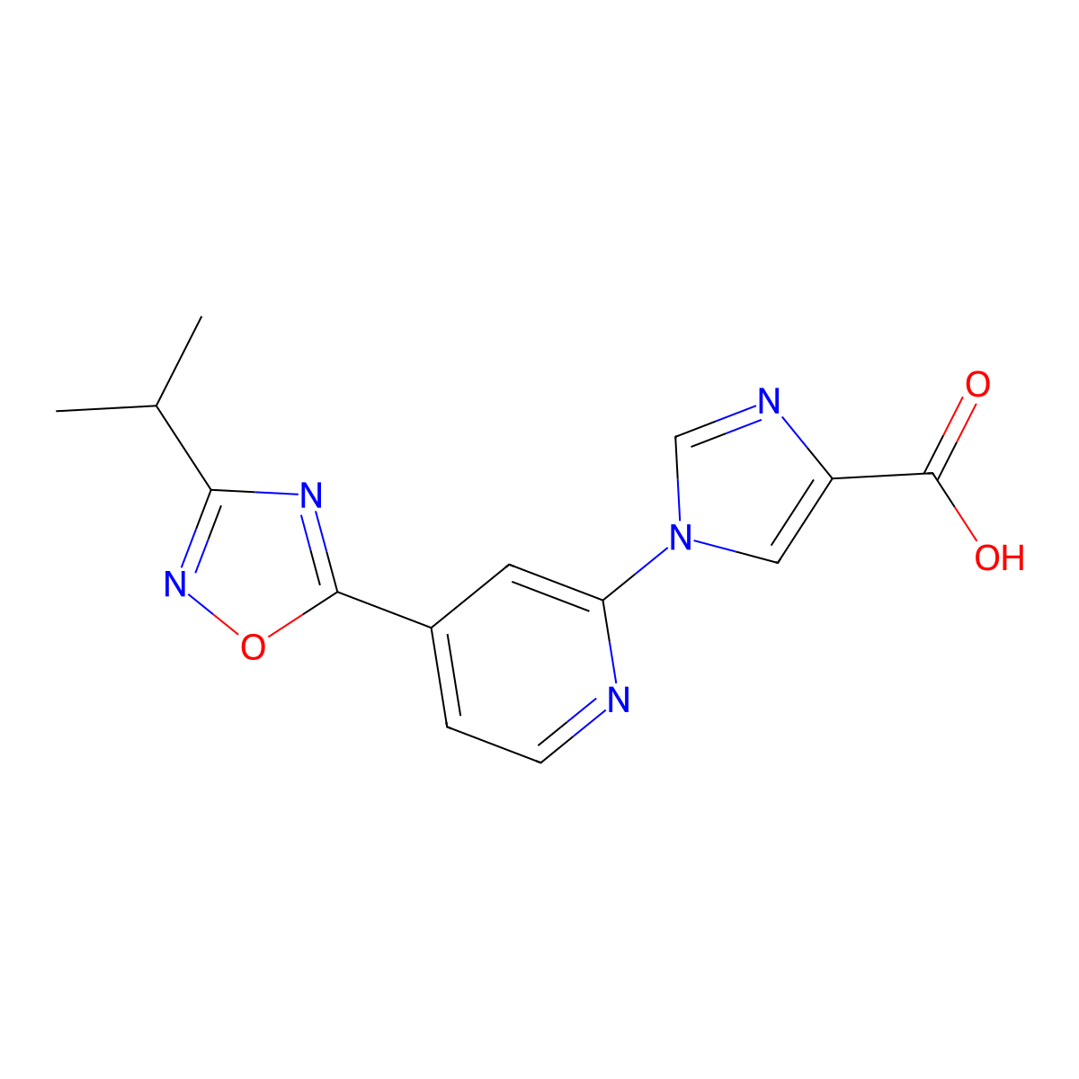 1-(4-(3-Isopropyl-1,2,4-oxadiazol-5-yl)pyridin-2-yl)-1H-imidazole-4-carboxylic acid molecular structure, CAS 1338682-70-4